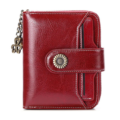 HOTWallet Women RFID Blocking Leather with Zipper Coin Pocket, Compact Small Wallet with Cash Section,8 Credit Card Holder,2 ID Window (Leopard)