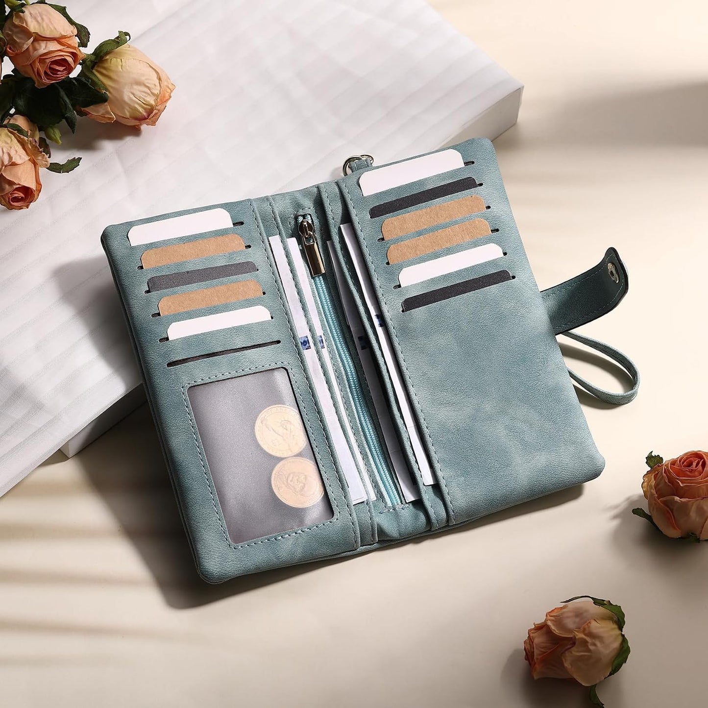 HOTMMXX Personalized Floral Wallet for Women PU Leather Wallet Wristlet with Birth Flower and Name Large Capacity Floral Purse Birthday Gifts for Mom Wife Girlfriend (A1)