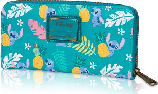 HOTLoungefly Disney Stitch Tropical Print Faux Leather Wallet - Accordion Style & Zip Around