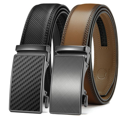 HOTCHAOREN Leather Ratchet Belt Men 2 Pack - Customizable Fit, Effortless Style (35mm)