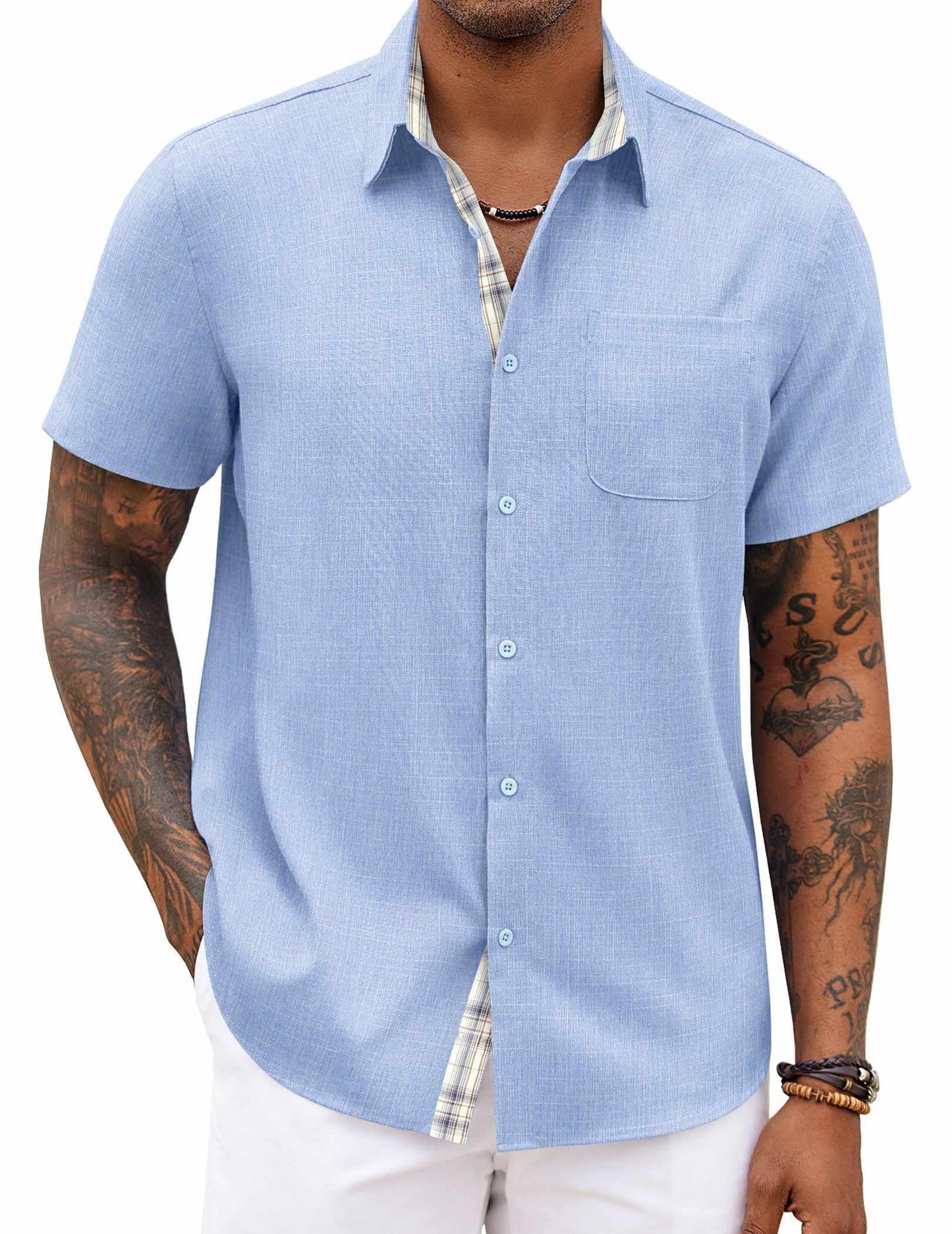 HOTCOOFANDY Men's Button Down Shirts Short Sleeve Casual Summer Beach Vacation Wedding Shirt with Pocket