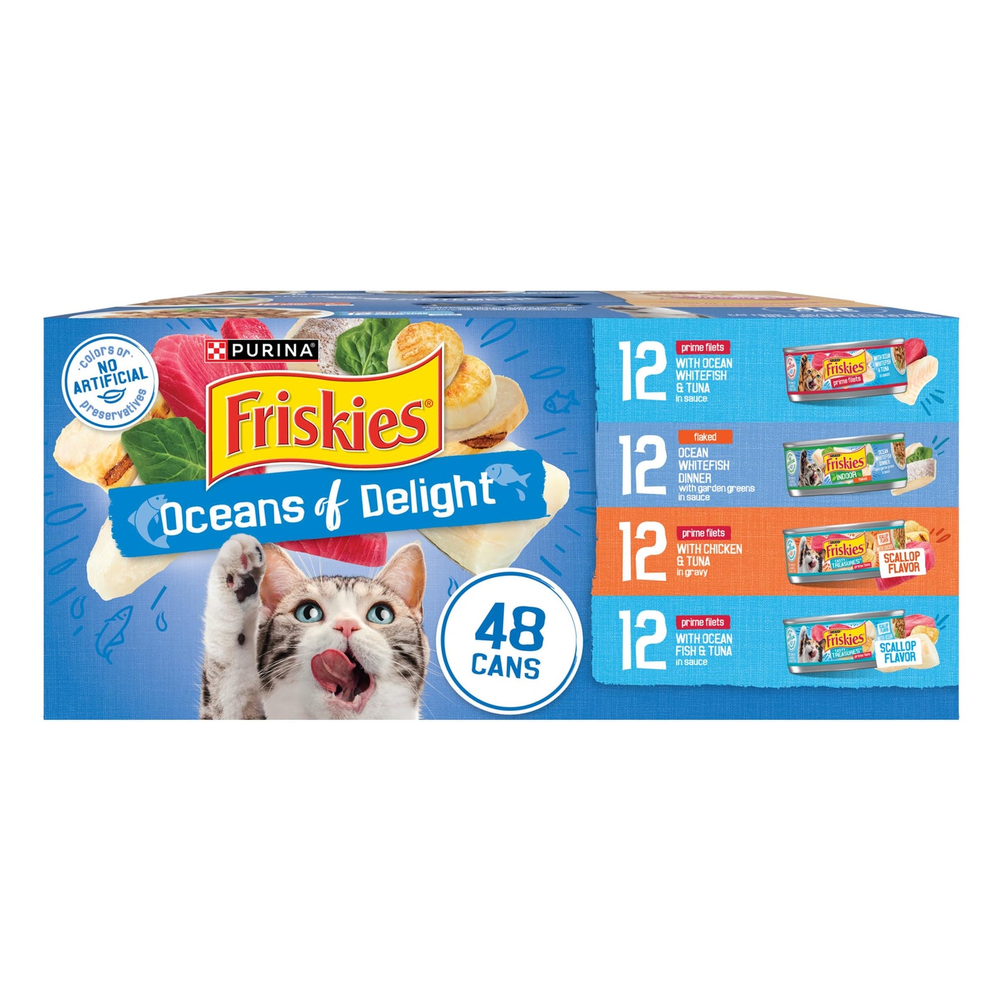 HOTPurina Friskies Wet Cat Food Variety Pack, Oceans of Delight Flaked and Prime Filets - (Pack of 40) 5.5 oz. Cans