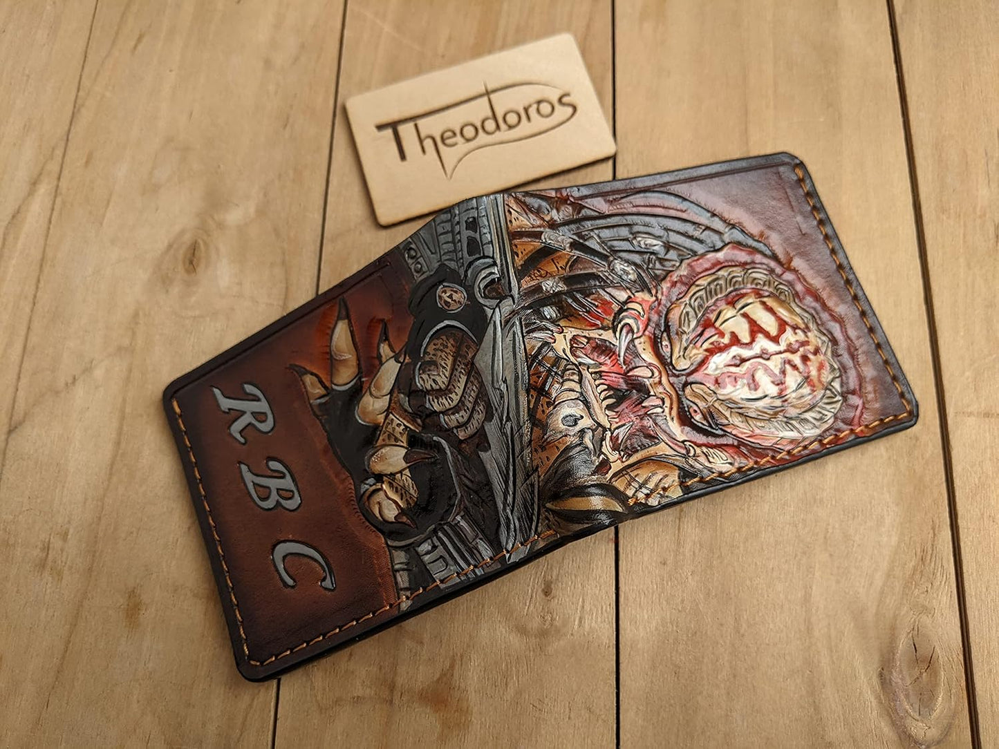 HOTMen's 3D Genuine Leather Wallet, Hand-Carved, Hand-Painted, Leather Carving, Custom wallet, Personalized wallet, Alien