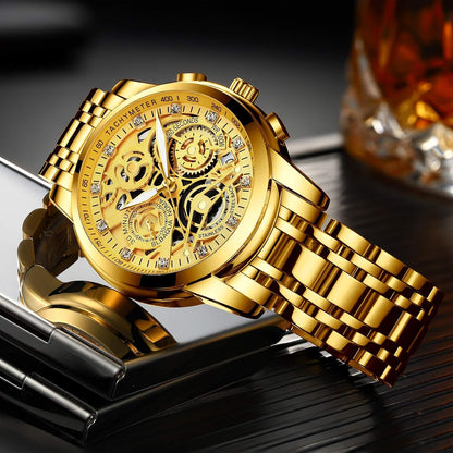 HOTNEKTOM Watches for Men with Stainless Steel, Quartz Analog Watch with Date, Luxury Minimalist Dress Mens Watches, Chronograph Watch, 3ATM Waterproof, Black Wristwatch, Gifts for Men