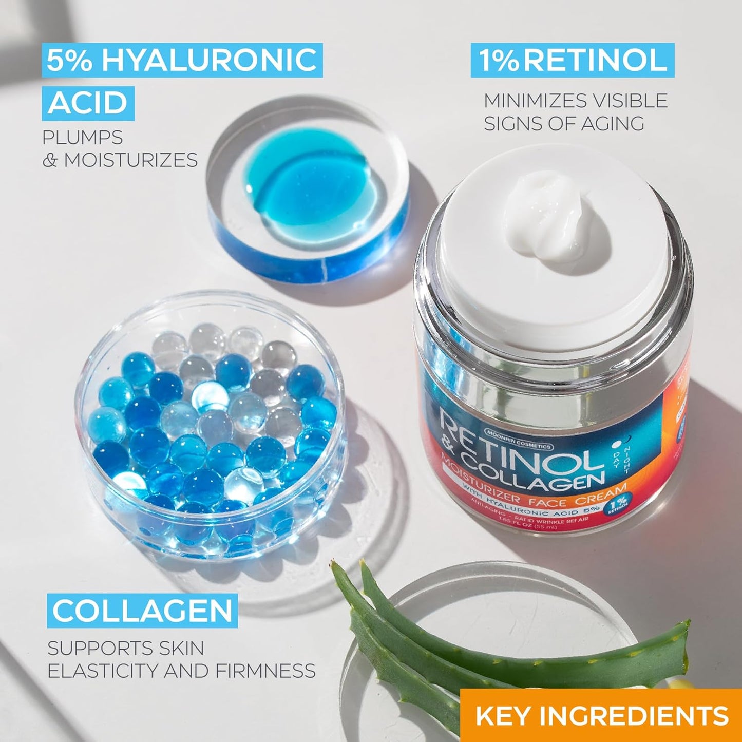 HOTRetinol Cream for Face with Hyaluronic Acid, Day-Night Anti-Aging Moisturizer for Women, Men, Collagen Cream for Face Reduces Wrinkles, Dryness, 1.85 Oz