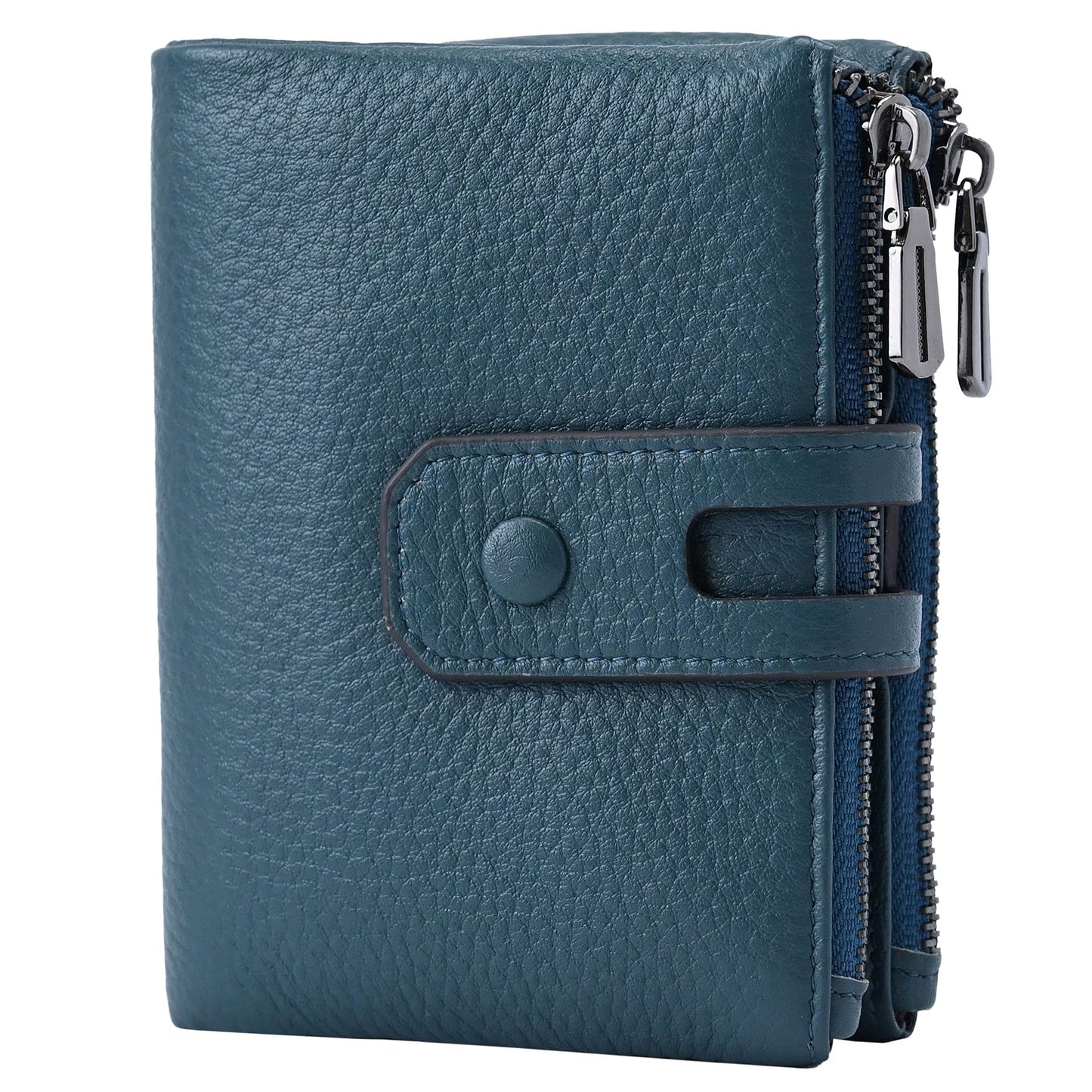 HOTBveyzi Small Soft Leather Wallet for Women RFID Blocking Ladies Card Holder with Double Zipper Pocket