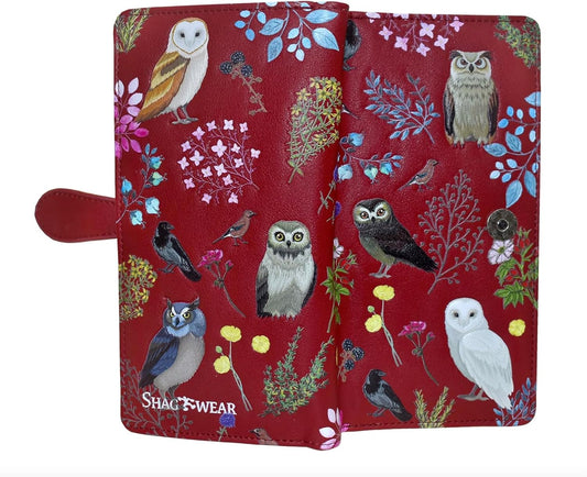 HOTShag Wear Wild Bird Owl Large Animal Wallet for Women and Teen Girls Vegan Faux Leather 7" Red
