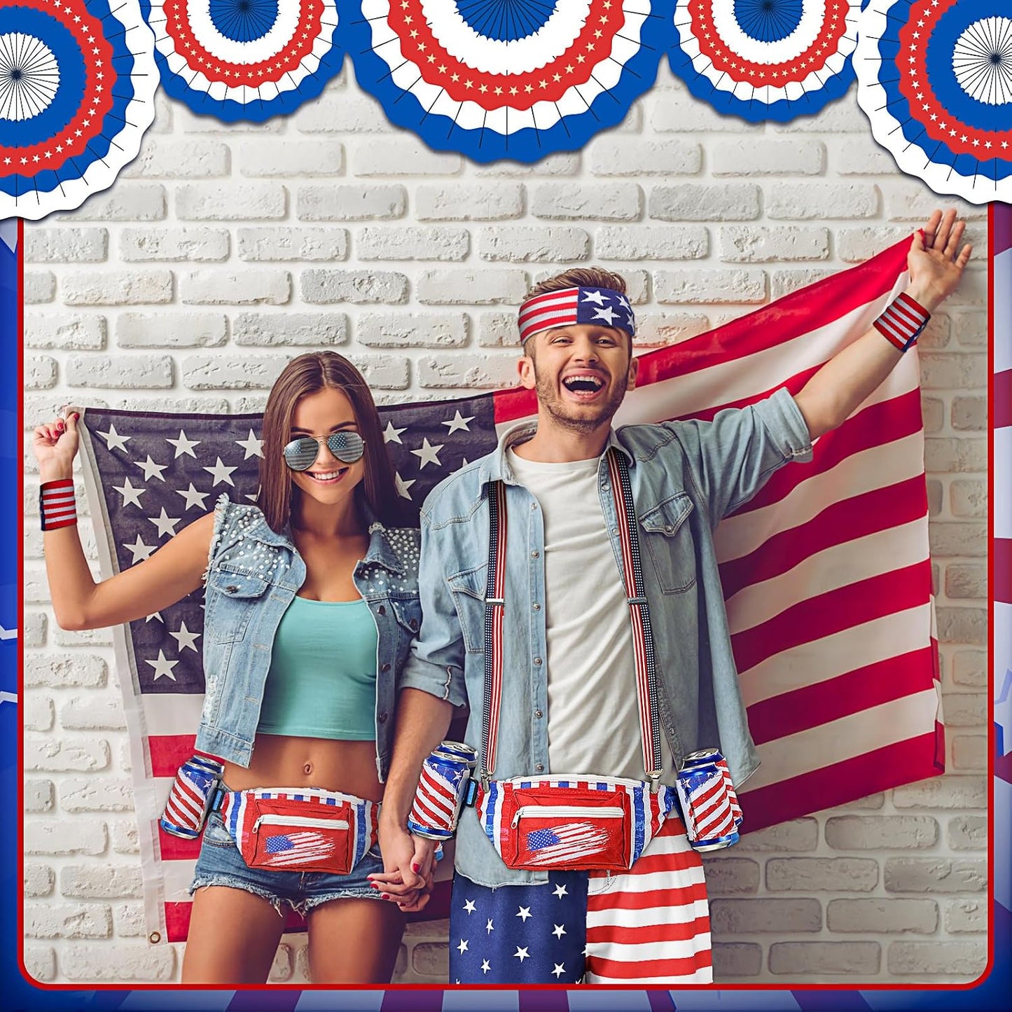 HOTMepase 4th of July Fanny Pack for Men America Flag Patriotic Beverage Beer Belt Suspenders 250th Anniversary Dress