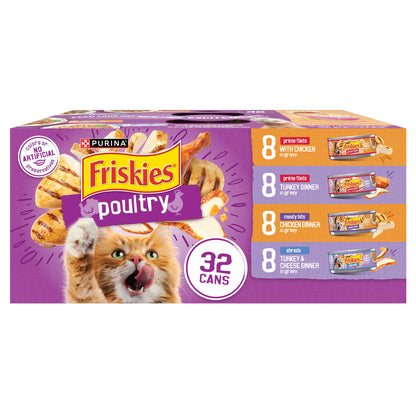 HOTPurina Friskies Gravy Wet Cat Food Variety Pack, Poultry Shreds, Meaty Bits and Prime Filets - (Pack of 32) 5.5 oz. Cans