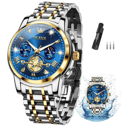 HOTOLEVS Watches Men Stainless Steel Chronograph Watch Luxury Big Face Man Dress Watches Waterproof Roman Numeral Analog Quartz Men Wrist Watch Diamond Relojes para Hombre(Silver/Black/Gold/Red/Blue)