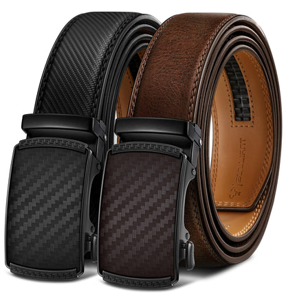 HOTBULLIANT Men Belts 2 Pack,Ratchet Sliding Belt Adjustable For Gift Mens Dress Casual 1 3/8",Cut for Fit