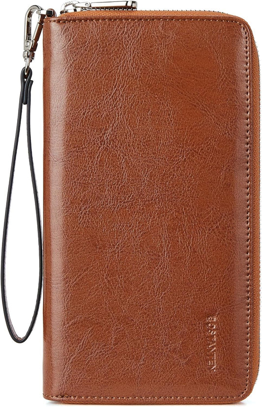 HOTBOSTANTEN Leather Wallet for Women RFID Blocking Zip Around Credit Cards Holder Phone Clutch
