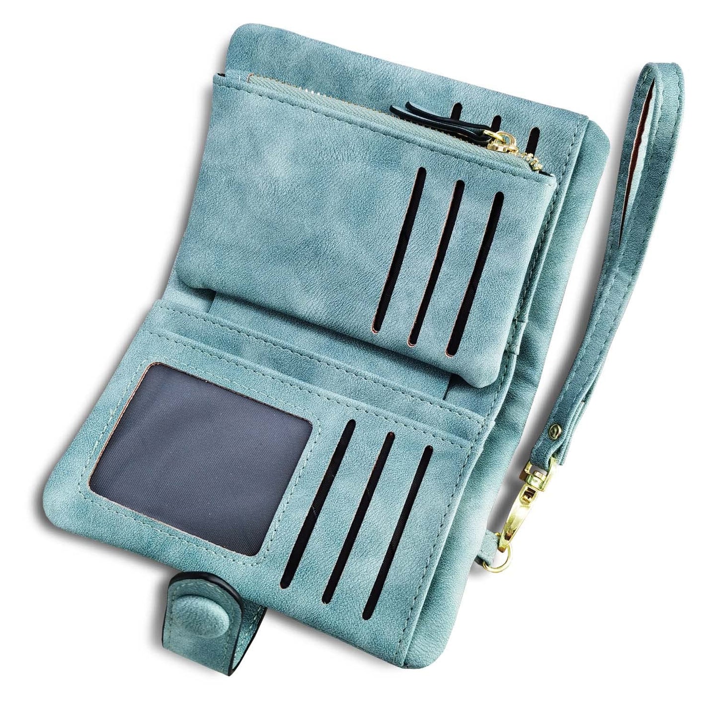 HOTAOXONEL Women's Small Bifold Leather wallet Rfid blocking Ladies Wristlet with Card holder id window Coin Purse