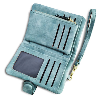 HOTAOXONEL Women's Small Bifold Leather wallet Rfid blocking Ladies Wristlet with Card holder id window Coin Purse