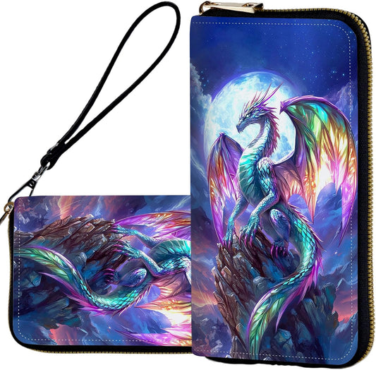 HOTWristlet Wallets for Women,Ladies Women's Wallet,Clutch Purses for Female Leather Large Capacity Credit Card Holder with Zipper Slim Cute Coin Pocket,RFID Blocking,Glitter Green Dragon