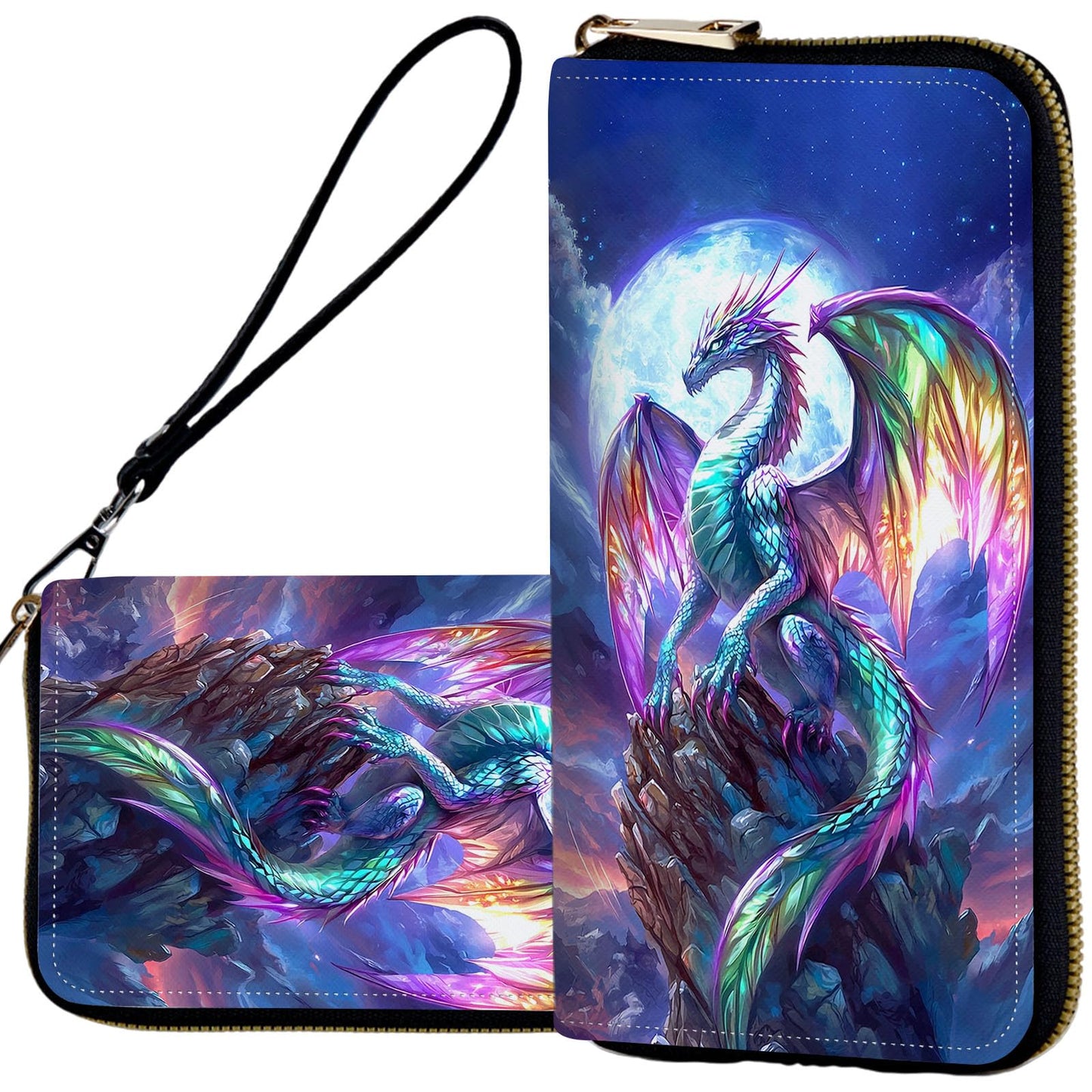HOTWristlet Wallets for Women,Ladies Women's Wallet,Clutch Purses for Female Leather Large Capacity Credit Card Holder with Zipper Slim Cute Coin Pocket,RFID Blocking,Glitter Green Dragon