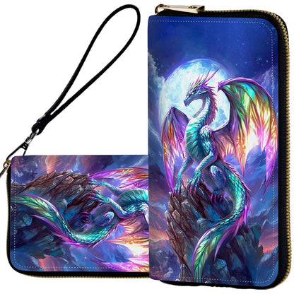 HOTWristlet Wallets for Women,Ladies Women's Wallet,Clutch Purses for Female Leather Large Capacity Credit Card Holder with Zipper Slim Cute Coin Pocket,RFID Blocking,Glitter Green Dragon