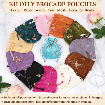 HOTkilofly 12 Silk Coin Purse Drawstring Floral Embroidered Jewelry Bag Gift Pouch