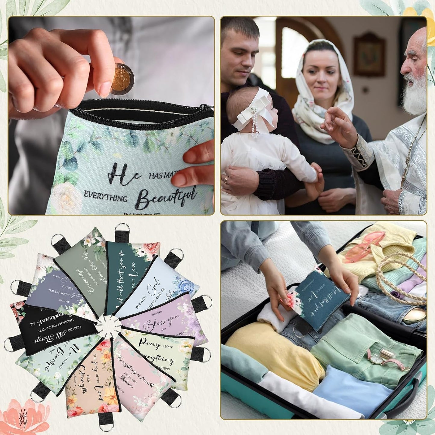 HOT40 Pcs Christian Small Coin Purse for Women Bulk Religious Cosmetic Bags Inspirational Bible Verse Mini Pouches Church Gift Wallet Bag with Zipper for Travel Women Mother(Morandi Style)