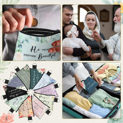 HOT40 Pcs Christian Small Coin Purse for Women Bulk Religious Cosmetic Bags Inspirational Bible Verse Mini Pouches Church Gift Wallet Bag with Zipper for Travel Women Mother(Morandi Style)