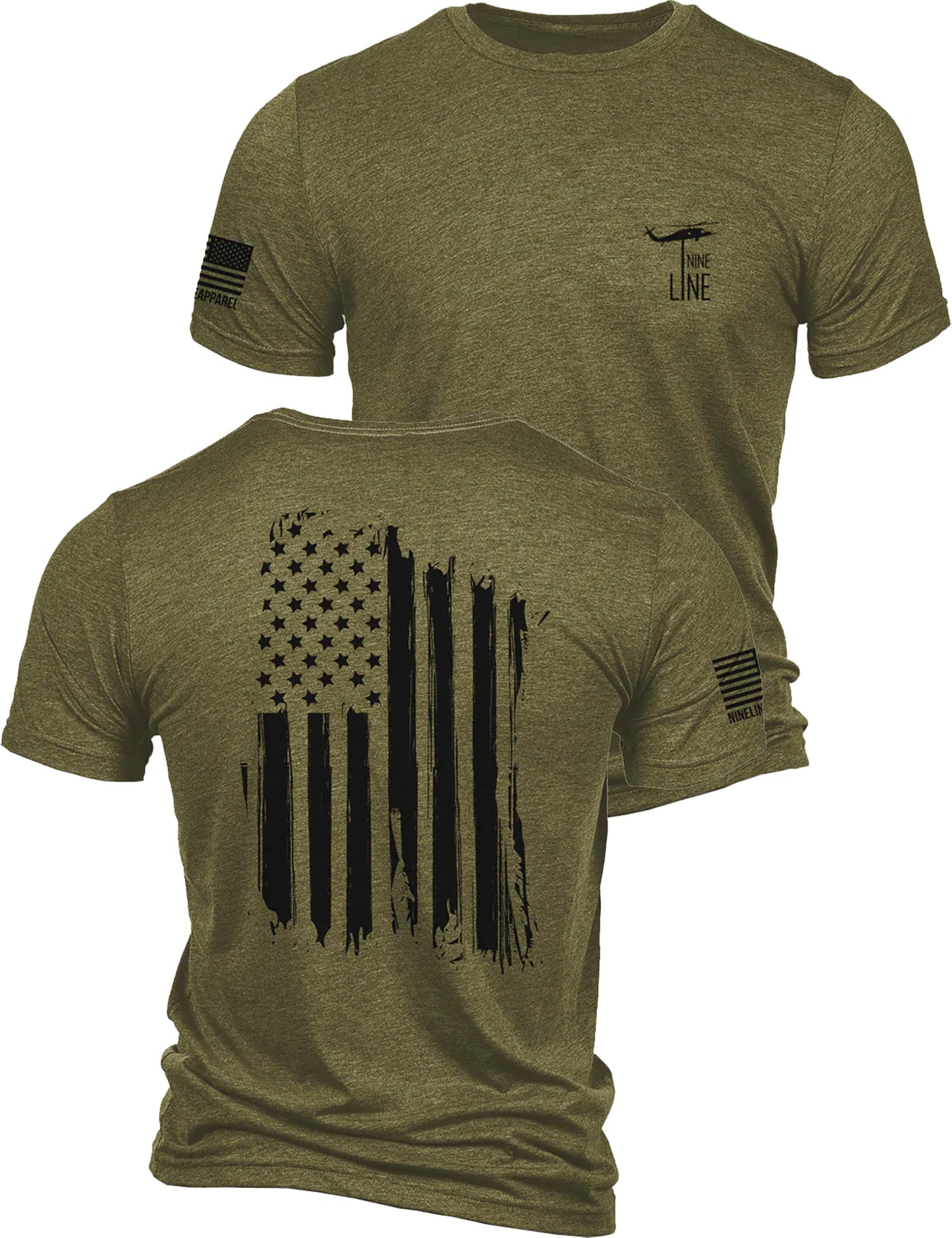 HOTNine Line American Flag T-Shirt for Men, USA Made Patriotic Shirt | Military Veteran Shirt, Freedom Shirt, 9 Line Apparel, America