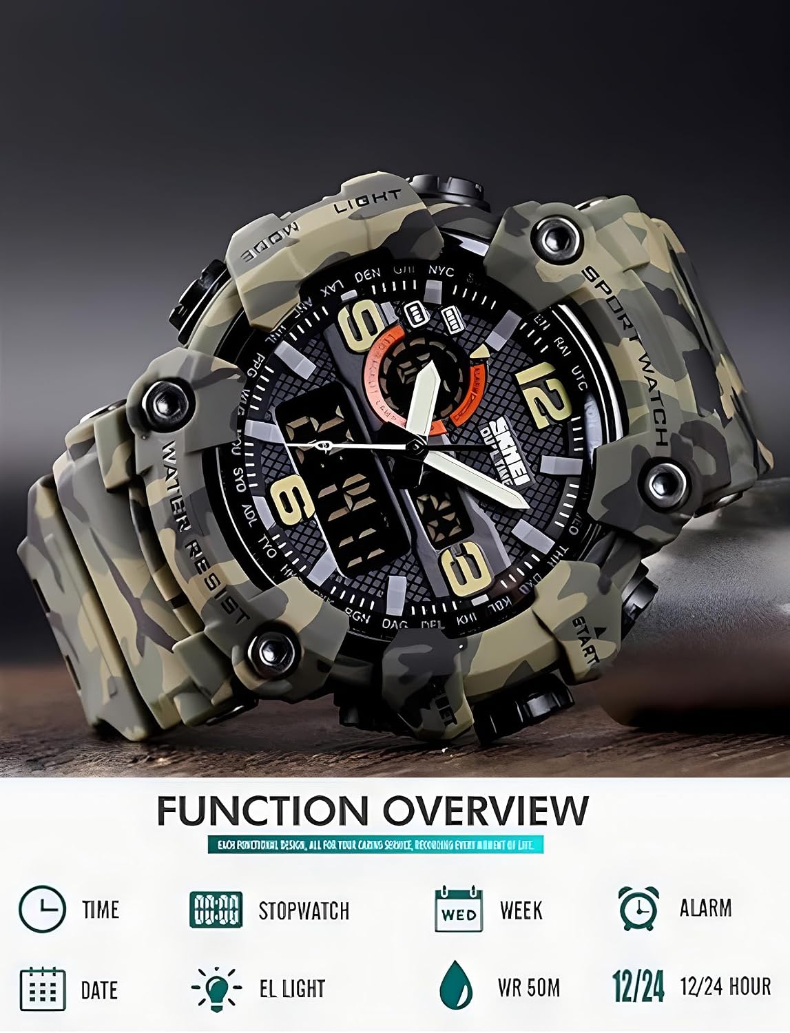 HOTGosasa Men's Large Face Outdoor Sports Watches Military S-Shock Watch Waterproof, Backlight, Alarm, Stopwatch Features - Rugged Wristwatch for Training, Hiking, and Adventure