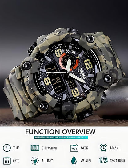 HOTGosasa Men's Large Face Outdoor Sports Watches Military S-Shock Watch Waterproof, Backlight, Alarm, Stopwatch Features - Rugged Wristwatch for Training, Hiking, and Adventure
