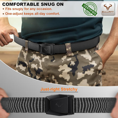 HOTBULLIANT Men Tactical Belt 2 Pack,Stretch Western Rigger Web Belt For Cowboy Military Heavy Duty 1.5"-Cut For Fit | Smooth Sliding | Adjustable for Precise Fit | Tailored Size | Rugged Nylon for Heavy Duty, hiking, Hunting
