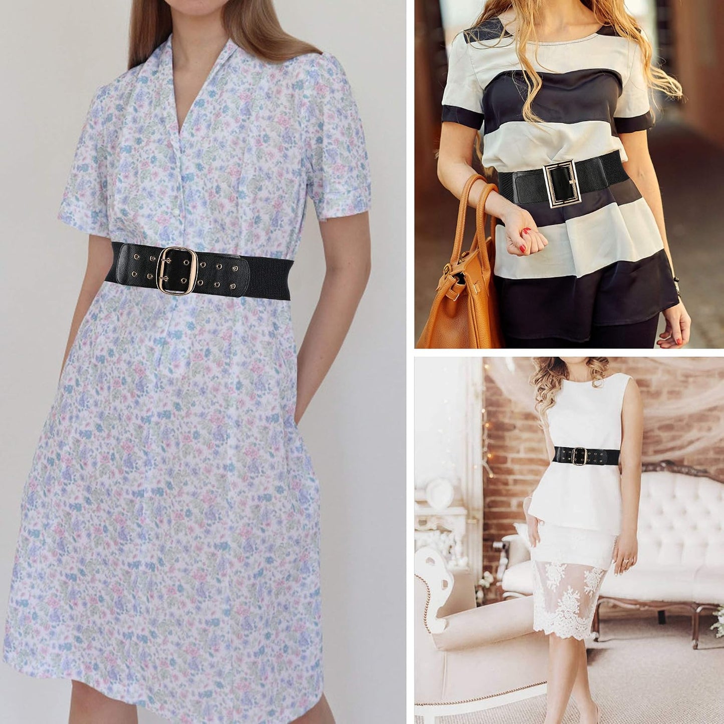 HOTAyliss Women Wide Elastic Dress Belt Stretch Waist Belt Vintage Fashion Cinch Belt Buckle Retro PU Leather Waistband Cosplay