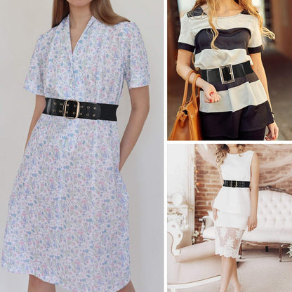 HOTAyliss Women Wide Elastic Dress Belt Stretch Waist Belt Vintage Fashion Cinch Belt Buckle Retro PU Leather Waistband Cosplay