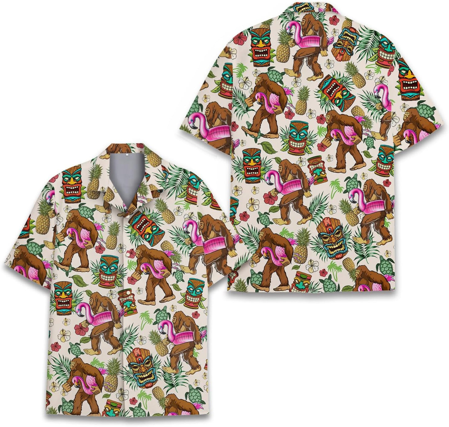 HOTTropical Bigfoot Hawaiian Shirts for Men Women, Sasquatch Summer Beach Button Down Short Sleeve