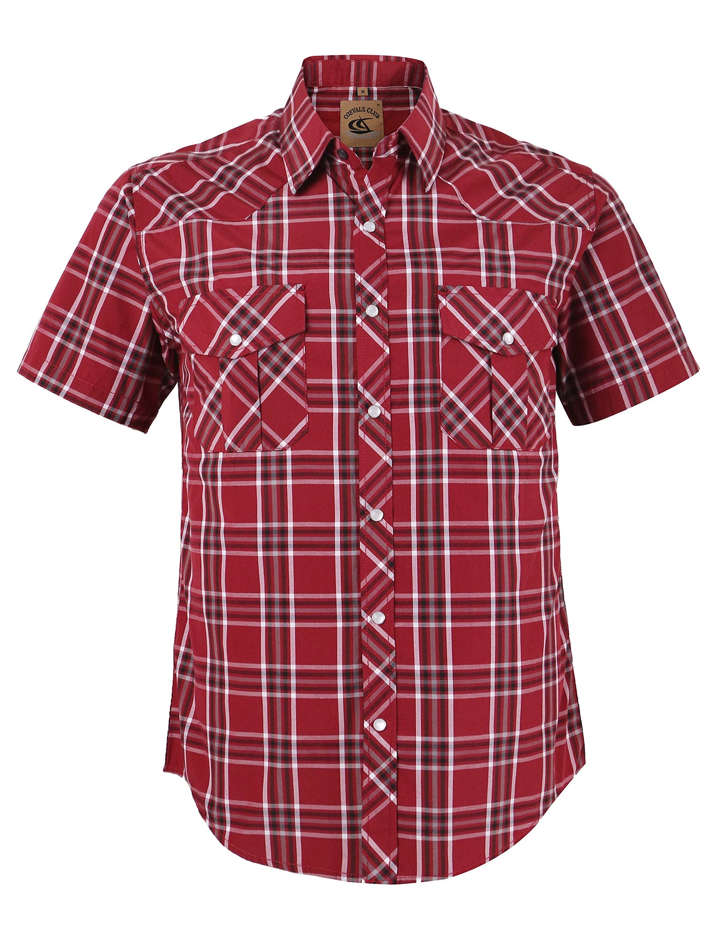 HOTCOEVALS CLUB Men's Western Cowboy Short Sleeve Pearl Snap Casual Plaid Work Shirts