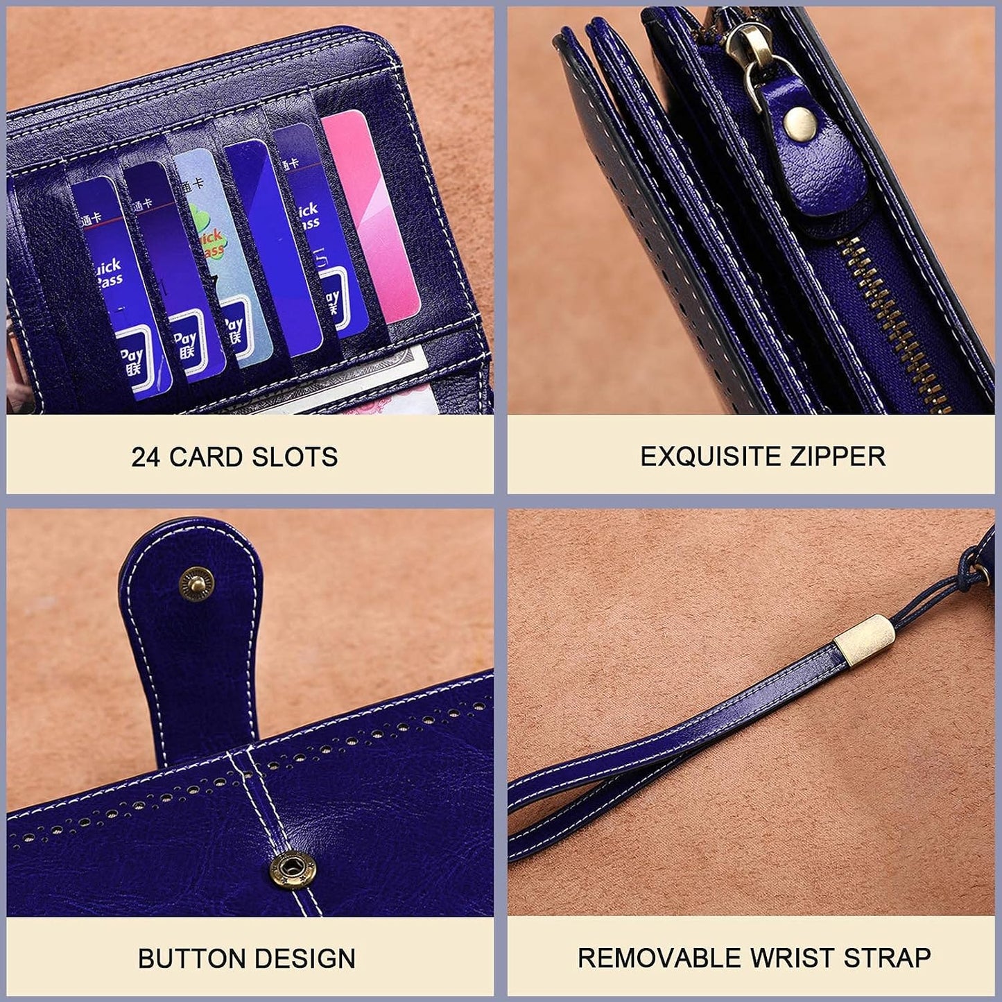 HOTLavemi Womens Large Capacity Genuine Leather RFID Blocking Wallets Wristlet Clutch Card Holder