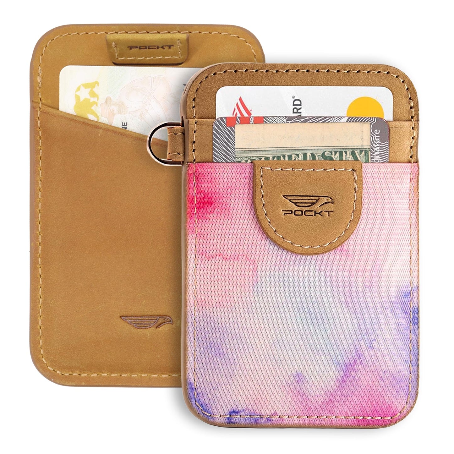 HOTPOCKT Elastic Card Holder Wallet for Women and Men, Genuine Leather Slim RFID Blocking Front Pocket Credit Card Holder, Cute Small Minimalist Wallet | Bloom