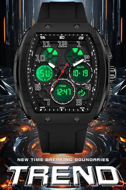 HOTfindtime Watches for Men Relojes para Hombres Wristwatch with Digital Analog Dual Time Display Countdown Stopwatch Punk Cool Design 5ATM Waterproof Mens Watch | Reloj de Hombre Rectangle Design Digital Analog Dual Time Display Countdown Stopwatch Punk