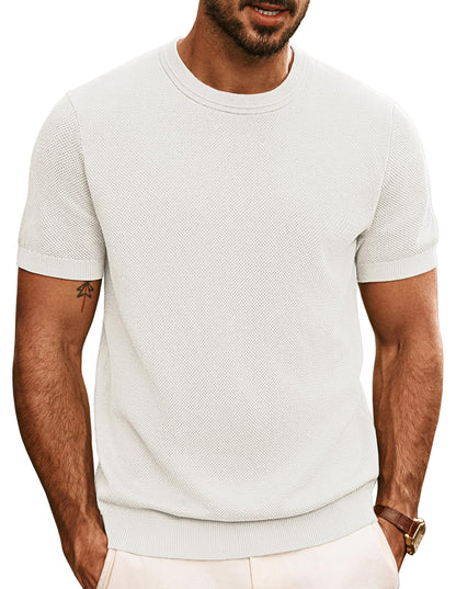 HOTPJ PAUL JONES Mens T Shirts Casual Knit Short Sleeve Tee | Crewneck, Textured Stretch T-Shirts, Lightweight, Comfortable, Breathable, Summer Clothing, Fashion, Classic, Vacation