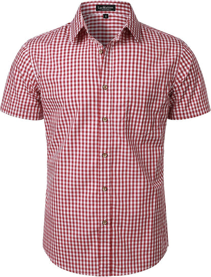 HOTLucMatton Men's Gingham Short Sleeve Button Down Shirt Cotton Regular Fit Plaid Dress Shirts with Pocket