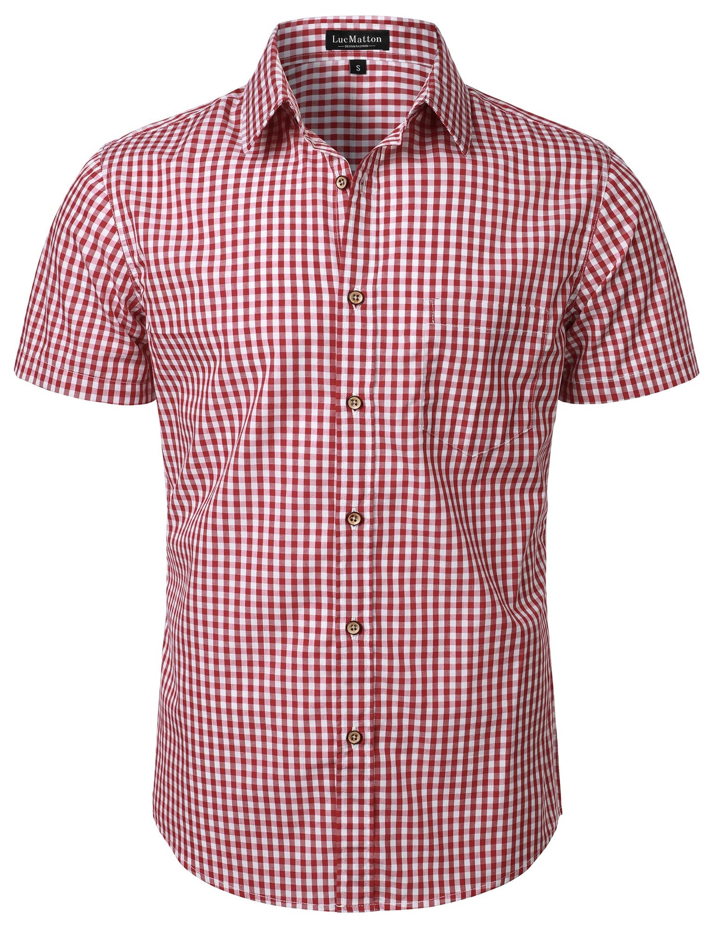 HOTLucMatton Men's Gingham Short Sleeve Button Down Shirt Cotton Regular Fit Plaid Dress Shirts with Pocket
