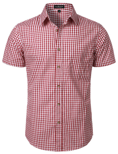 HOTLucMatton Men's Gingham Short Sleeve Button Down Shirt Cotton Regular Fit Plaid Dress Shirts with Pocket