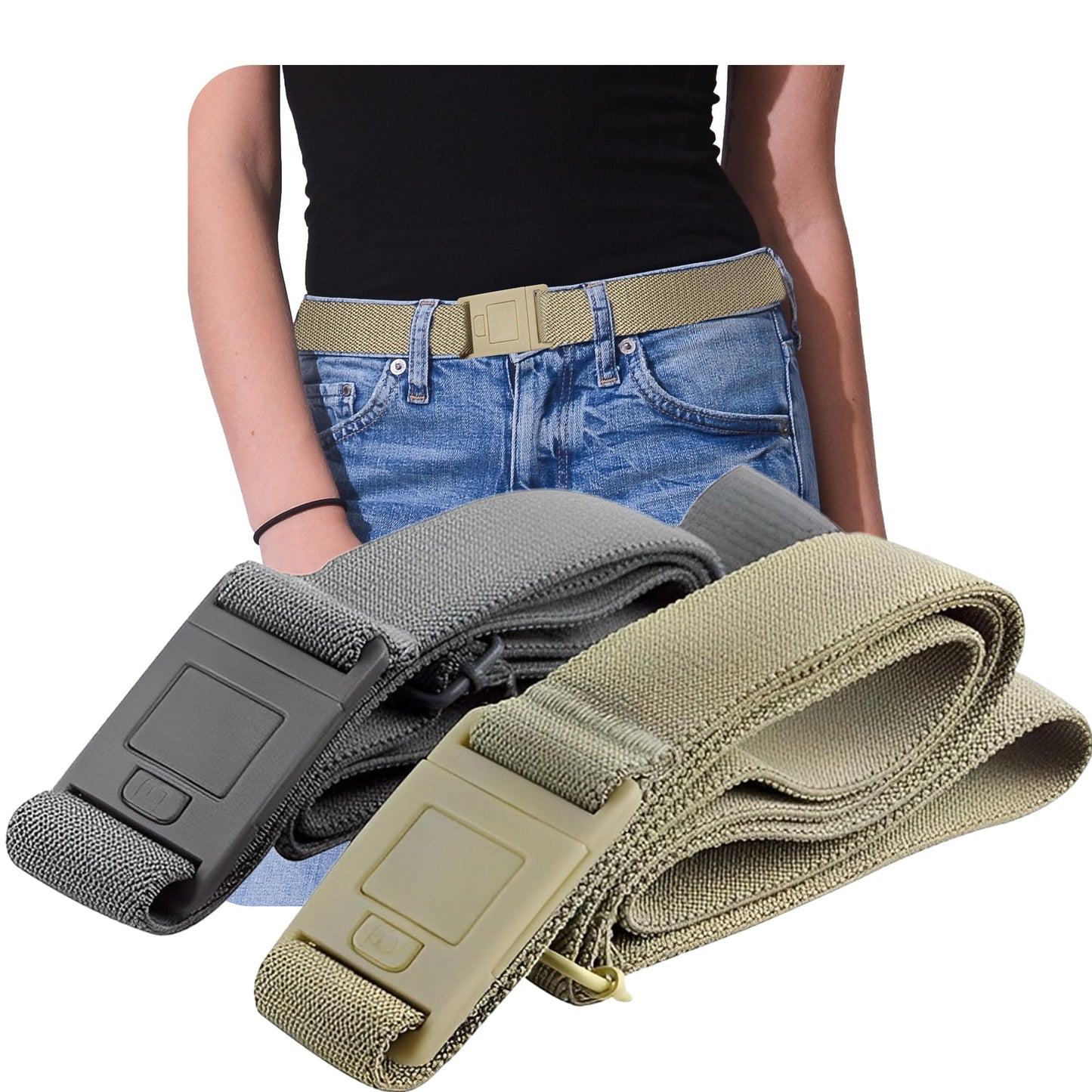 HOTBELTAWAY Easily Adjustable Elastic Flat Buckle No Show Belts for Women – Stretch No Bulge jeans pants
