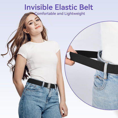 HOTNo Show Elastic Belts for Women with Invisible Flat Buckle Stretch Web Strap Belt for Jeans Pants Dresses