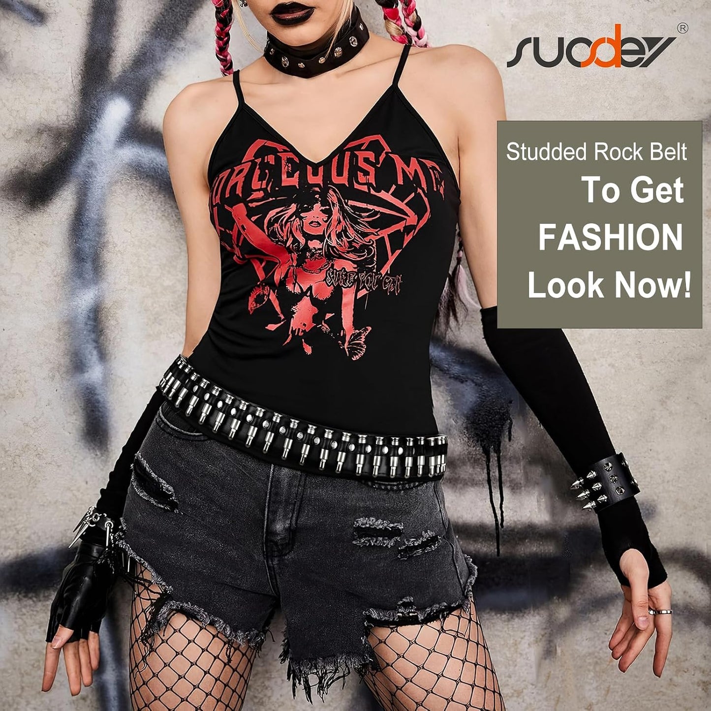 HOTSUOSDEY Black Studded Belt,Y2K Silver Metal Grommet Belt for Men Women Punk Rock Style for Jeans Pants