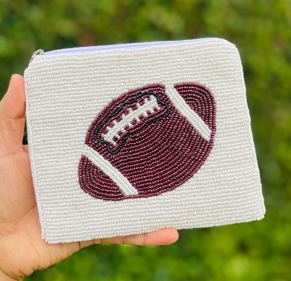 HOTFootball Beaded Pouch, Small Purse, Coin Purse Pouch, Small Wallets, Gift Card Pouch, Birthday Gift, Football Fan Gifts