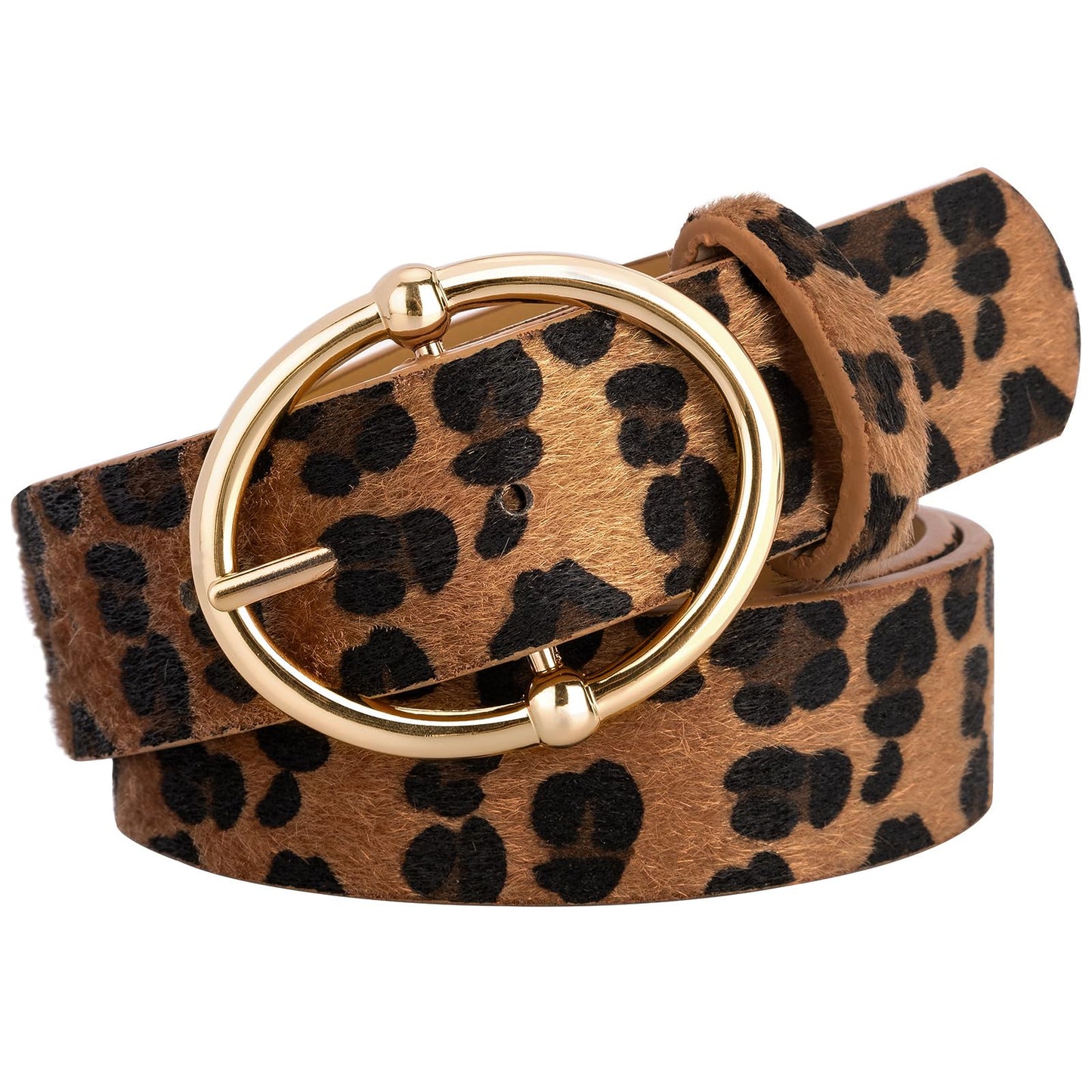 HOTWomen’s Leopard Print Leather Belts for Women, Cheetah Print Belt with Gold Buckle, Width 1.46"