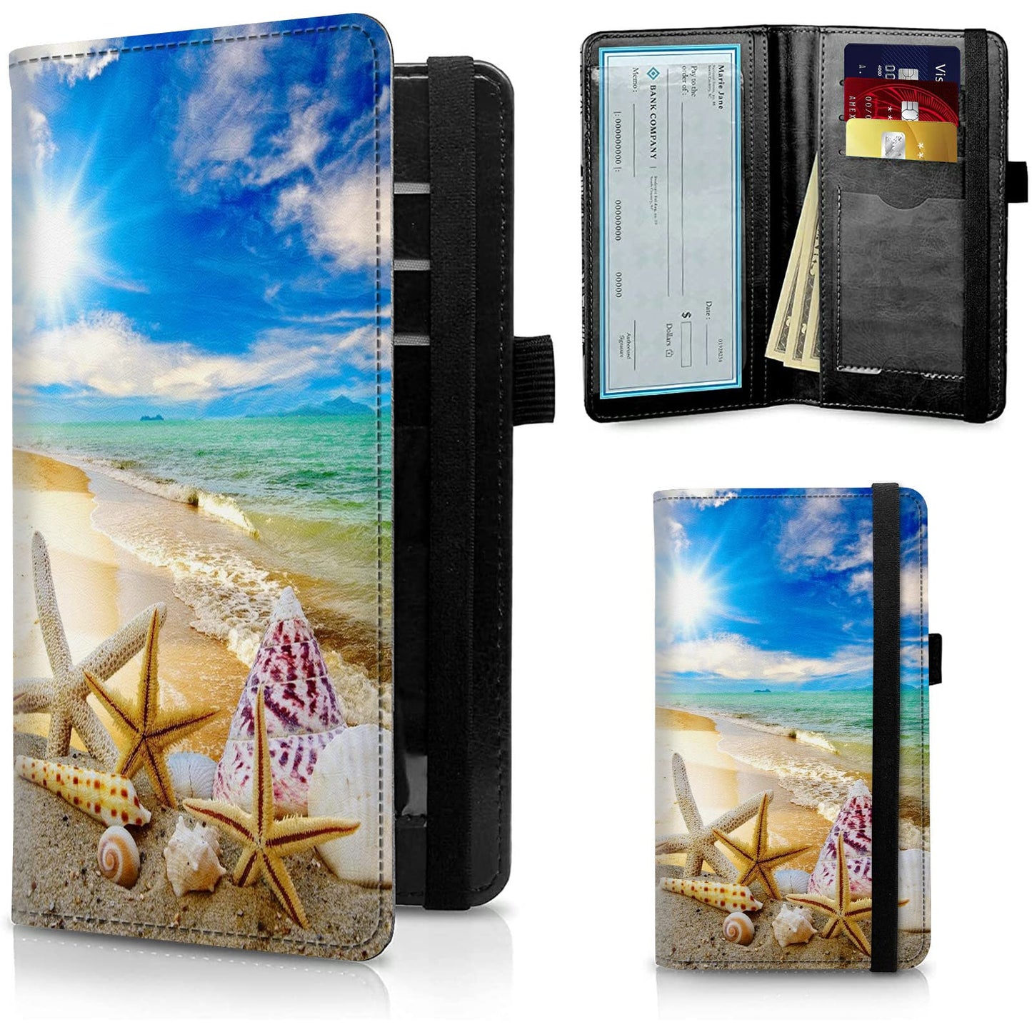 HOTFUYOCWE Leather Checkbook Cover for Men Women Check book Holder Cover for Personal Checkbook Checks with RFID Blocking & Elastic Strap-Bald Eagle with Flag