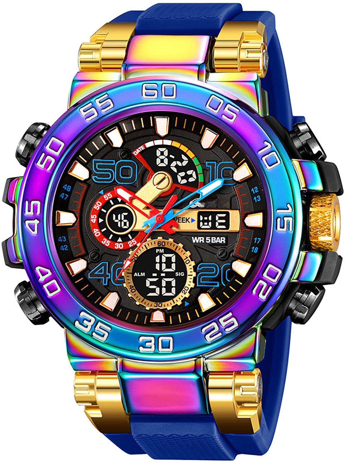 HOTfindtime Mens Watches Sports Outdoor Watch for Men Designer Large Face Military Men's Wristwatches with Date Week Alarm LED Waterproof Stopwatch