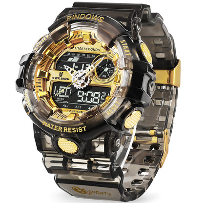 HOTPINIDOUS Mens Watch for Men Digital Sport Watch Transparent Gold Watches Waterproof Watches with 3 Alarms/Countdown/Stopwatch/Digital-Analog/Dual Time/Light/Military Multifunctional Wrist Watch