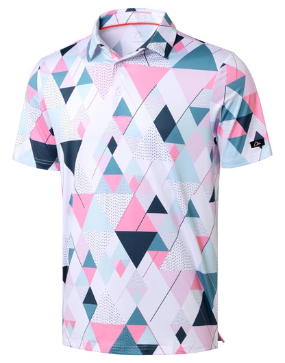 HOTObla Mens Golf Polo Shirts Short Sleeve Dry Fit Performance Moisture Wicking Casual Print Collared Golf Shirts for Men