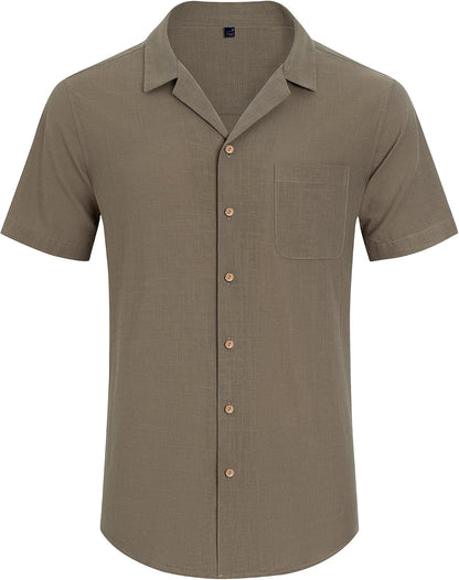 HOTAlimens & Gentle Mens Linen Shirts Cotton Hawaiian Shirts Short Sleeve Button Down Shirts Casual Summer Beach Tops