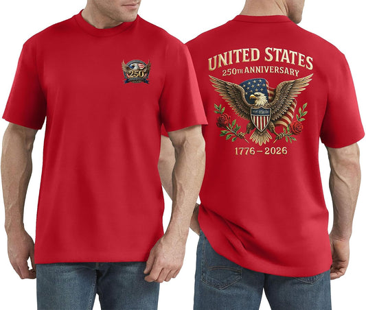 HOT250 Years American Flag Shirts for Men: 4th of July T Shirt 1776-2026 USA Patriotic Tee Tops